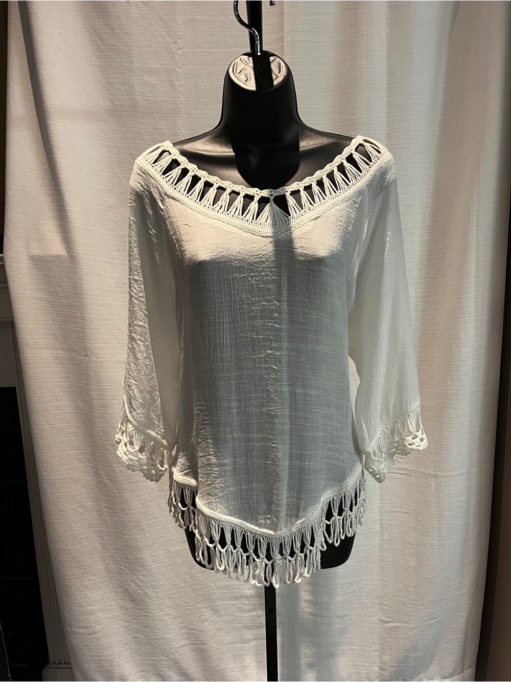 White Crochet-Trim Boho Tunic Top